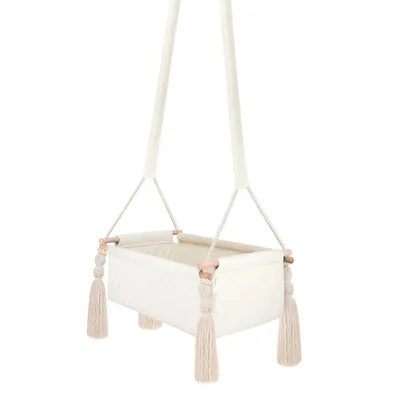 Produktbild von Baby Hängeschaukel aus Samt Beige – sichere Babywiege aus EU mit Holzboden, Matratze und Baumwollseilen, geruchsfrei und schadstofffrei