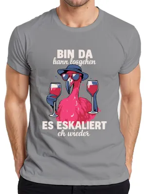 Imagen del producto de Camiseta de hombre, diseño "Flamingo Wein Party Sommer", color gris, talla S
