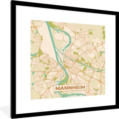 Produktbild von MuchoWow® Gerahmtes Poster Manneheim - Karte - Vintage - Stadtplan 40x40 cm - Poster mit Schwarzem Bilderrahmen Wandposter Rahmen Foto Bilder - Poster - Plakat im Rahmen