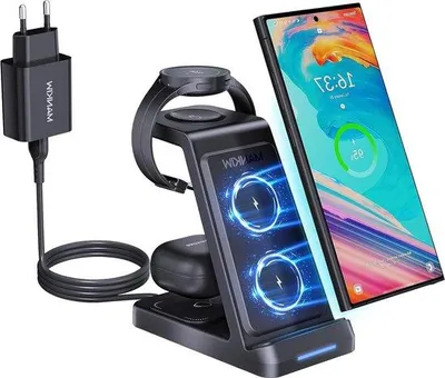 Obrázek produktu pro Indukční nabíječka 3 v 1 pro Galaxy S24–S21, Note, Watch, Buds, černá, bezdrátová
