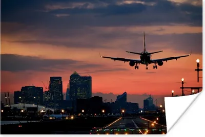Produktbild von MuchoWow® Poster Landung eines Flugzeugs bei Sonnenaufgang 180x120 cm - Fotoplakat