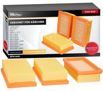 Produktbild von McFilter I 3 Filter für Kärcher WD4 WD5 WD6 I MV4 MV5 MV6 I P V-25/5/22 P S V-30/6/22/T I 2.863-005.0 KWD4 KWD5 KWD6 KNT4 I Flachfaltenfilter I Alternative zu KFI 4410 I für Nass-Trockensauger