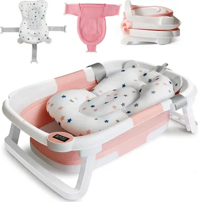 Produktbild von Babybadewanne, faltbares Design, integriertes Thermometer, B Rosa