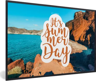 Produktbild von MuchoWow® Gerahmtes Poster Sommer - Sprichwort - Urlaub 90x60 cm - Poster mit Schwarzem Bilderrahmen Wandposter Rahmen Foto Bilder - Fotorahmen - Foto-Plakat