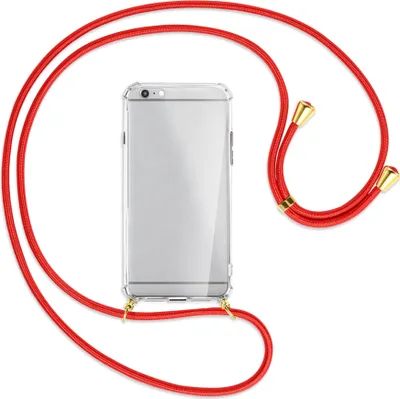 Produktbild von Handykette Backcover-Schutzhülle mit Band (Metall goldfarben) für Apple iPhone 6 Plus - rot