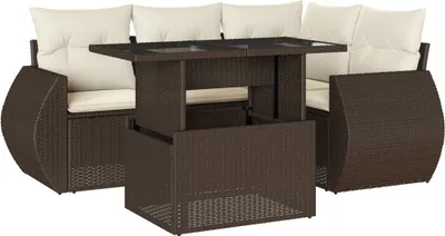 Produktbild von 5-tlg. Garten-Sofagarnitur mit Kissen Braun Poly Rattan