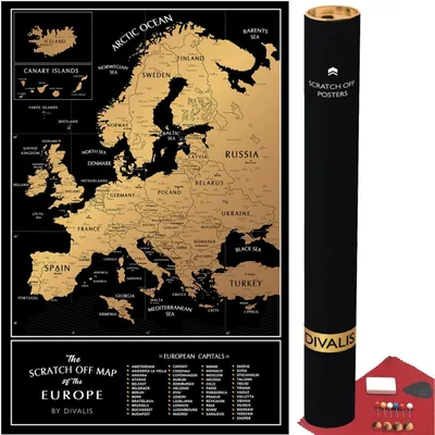 Produktbild von Rubbel Karte von Europa Einfach zu Rahmen - Kratzbare Karte Europa Poster mit Städten - Große Reisewandkarten - Scratch off Travel Map of the Europe