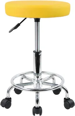Image de Tabouret de travail sur roulettes, en similicuir jaune, hauteur réglable de 48 à 62 cm, assise de 35,7 cm, idéal pour le bureau
