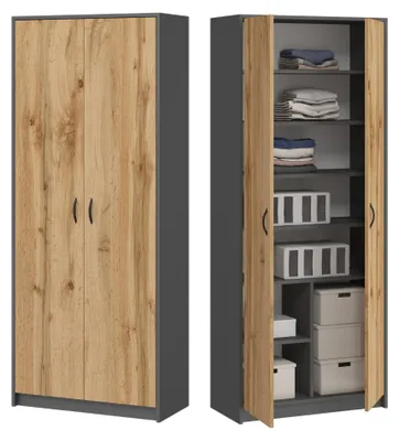 Produktbild von Kleiderschrank Mehrzweckschrank Regal 74cm breit 180cm hoch Aktenschrank mit sechs Einlegeböden und Extra-Fach, Haushaltsschrank in grau