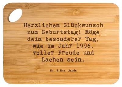 Produktbild von Mr. & Mrs. Panda Brett Spruch 1996 Geburtstag Freude - Transparent - Geschenk, Hackbrett, Glückwunsch, Alter, Jahrgangsgeschenk, Happy Birthday, Glück, Holzbrett