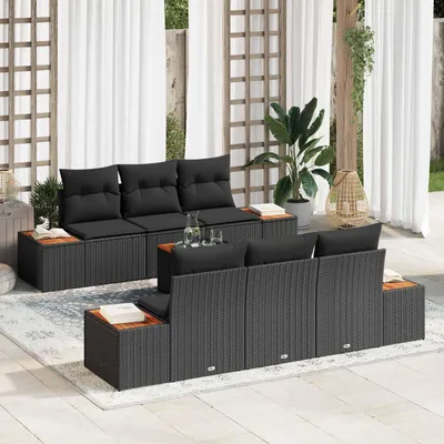Zdjęcie produktu dla Maison Exclusive - Zestaw mebli ogrodowych, sofa i fotele, 7 elementów, kolor czarny, wykonane z rattanu syntetycznego