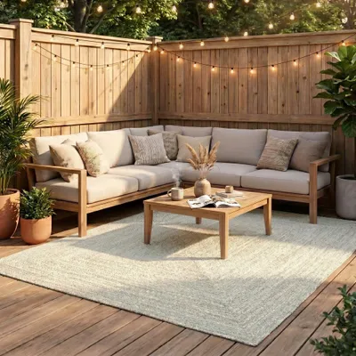 Produktbild von Volero - Outdoor Jute Teppich - Bali Weiß - 120x170 cm - Wohnzimmer, Esszimmer, Balkon, Garten, Terrasse - Boho, Ländlich
