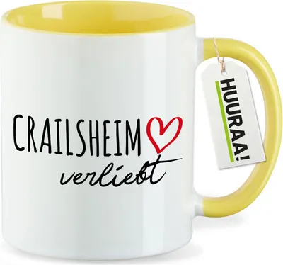 Produktbild von Huuraa Kaffeetasse Crailsheim verliebt 330ml Gelb Keramik Kaffeebecher Geschenkidee
