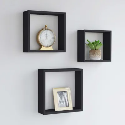Immagine prodotto di vidaXL Mensole a cubo 3 pezzi in MDF nero - Mensole da parete