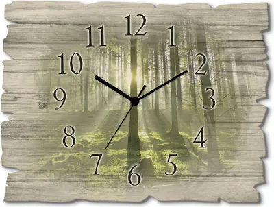 Produktbild von ARTland Holz Wanduhr Quarzuhr - schwarzer Zeiger Wald im Gegenlicht Größe: 40x30 cm