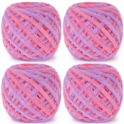 Immagine prodotto di Grobes Garn, 400g, effetto sfumato rosa-lilla, 4 gomitoli da 100g ciascuno. Filato spesso per uncinetto, in poliestere, 7 mm di spessore