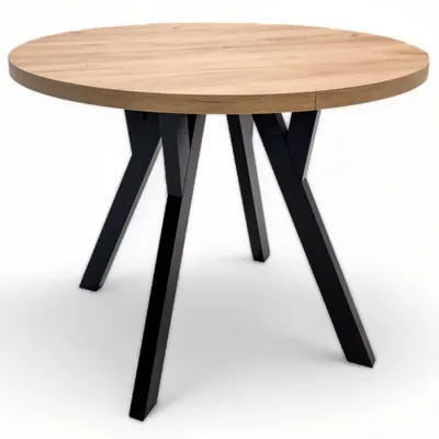 Produktbild von Runder ausziehbarer Esstisch Giuseppe Ø100 (150/200 cm) + 4 Stühle Sofia – elegantes Esszimmer-Set, Holz, Eiche Craft Gold