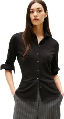 Zdjęcie produktu dla Koszulka damska Tommy Hilfiger 1985 Slim z kołnierzykiem typu "spiczastym", kolor czarny (Black), rozmiar XS