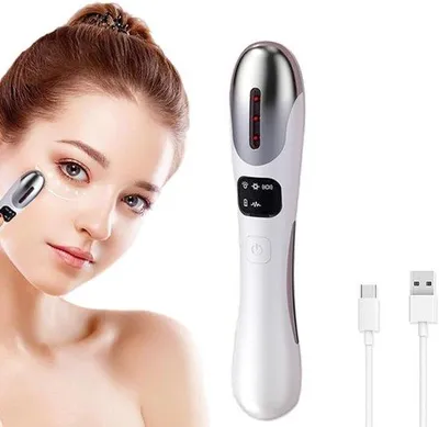 Productafbeelding van Oogmassageapparaat met 5 modi, 3 intensiteitsniveaus en 42°C warmtetherapie, roodlichtlamp voor gezichtsbehandeling
