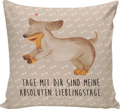 Produktbild von Mr. & Mrs. Panda kuschelkissen 40x40 Hund Dackel - Hundeglück - Geschenk, Sofa Kissen, bedruckt, Polster, Herz, Dachshund, Deko, Süß