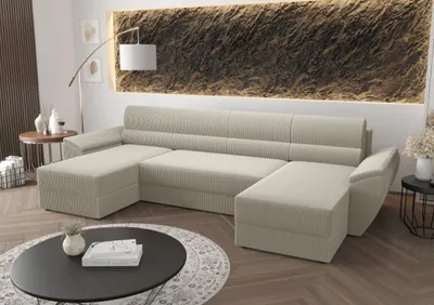Produktbild von BEDANTE Ecksofa REBIU2 Poso 100 Beige mit Schlaffunktion U-Form Sofa mit Stauraum Bettkasten Wohnzimmersofa Couch Sofa Bettsofa Bettkasten Bettcouch