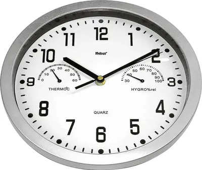 Image de Horloge murale à quartz analogique MEBUS avec thermomètre / hygromètre sans 1x pile AA Ø22,5cm argent