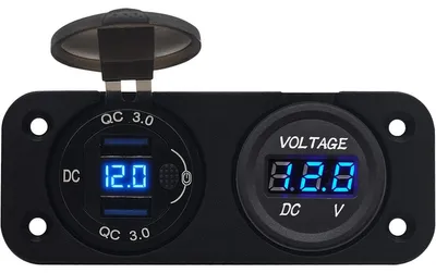 Productafbeelding van ProRide USB-A-autolader - 2 poorten - QC3.0 - 18W - Met voltmeter - Met schakelaar - Tweevoudig inbouw - 12V - Blauw