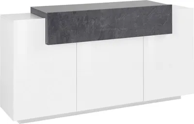Produktbild von Kommode Dmem, Küchen-Sideboard mit 3 Türen, Wohnzimmer-Buffet, 100%  Italy, cm 160x45h86, glänzend weiß und Schiefer