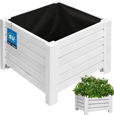 Produktbild von KOTARBAU® Blumenkasten 38x38x30cm Pflanzkasten mit Vlies Pflanzkübel groß außen Balkon Sichtschutz Blumenkästen Blumenkübel aus Kiefernholz Weiß