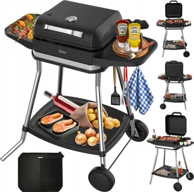 Produktbild von Zilan 2in1 Elektro Grill Standgrill Tischgrill elektrisch 3.050 Watt - Elektrogrill für Balkon, Draußen & Drinnen mit Standfuß und mobilen Rollen  Stufenloser Temperaturreglergroße Grillfäche elektrischer BBQ Grill