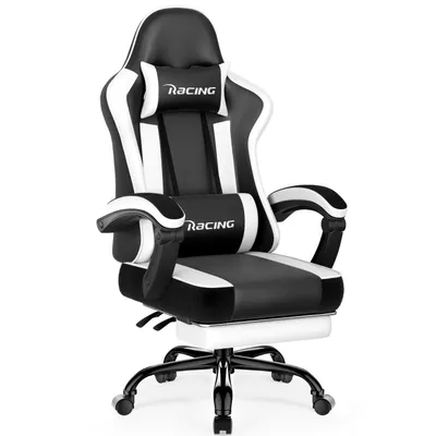Produktbild von Portreen Gaming Stuhl,Bürostuhl Ergonomischer Gaming Sessel mit Lendenwirbelstütze Fußstütze, gepolstert,Kopfkissen Gaming Stuhl, 150kg Gaming Chair