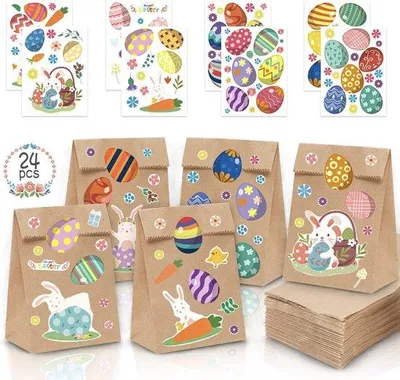 Immagine prodotto di 24 scatole regalo in plastica per Pasqua – Scatole da riempire per bambini con adesivi