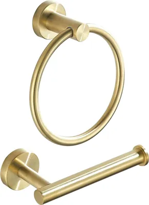 Produktbild von Toilettenpapierhalter, Handtuchring, gebürstetes Gold, Badezimmer-Hardware, Handtuchhalter, Badezimmer-Zubehör-Set, Wandhalterung, Edelstahl, 2-teilig Toilettenpapierhalter