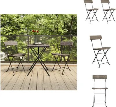 Image de vidaXL Chaises de bistrot 2 pcs. Pliable Gris Poly Rotin et Acier - Chaises de jardin