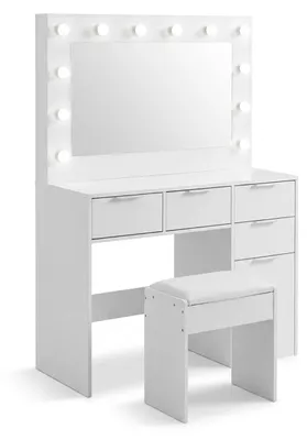 Obrázok produktu pre Relaxdays, toaletný stolík s LED zrkadlom a stoličkou, s 4 zásuvkami a odkladovacím priestorom, rozmer 140x105x40 cm, biely