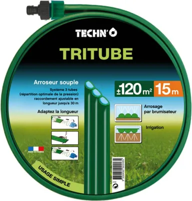 Produktbild von Flexible Bewässerungsschlauch Tritube Grün 15 m mit Anschlüssen / Hergestellt in Frankreich
