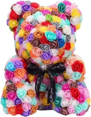 Produktbild von Mehrfarbiger Rosenbär als Teddyfigur aus Rosenblüten, 40 cm