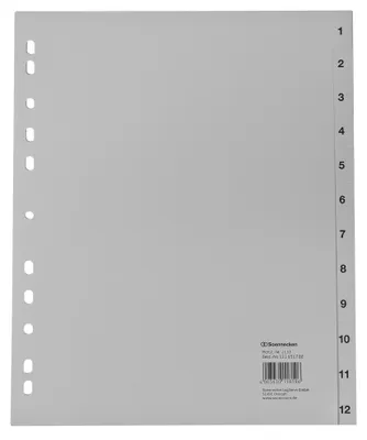 Produktbild von Soennecken Register 2133 DIN A4 1-12 volle Höhe Überbreite PP grau