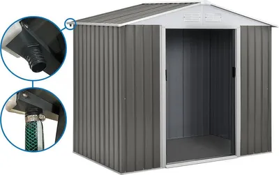Produktbild von Gerätehaus aus Metall "Dallas"  - 5,29 m² mit Dachrinne - Taupe