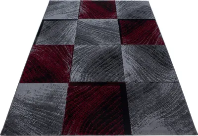 Produktbild von Kurzflor Teppich Wohnzimmer Rot 240x340 Rechteck Kariertes Design aus Polypropylen