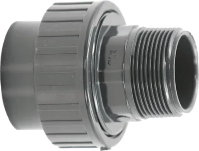 Produktbild von HAF 1x PVC Fittings Verschraubung mit 50mm x 1 1/2" | Klebemuffe x Außengewinde | Adapter aus grauem PVC | PN16 für PVC Rohr, Poolverrohrung & Teich
