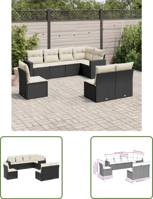 Produktbild von The Living Store 8-tlg. Garten-Sofagarnitur mit Kissen Schwarz Poly Rattan