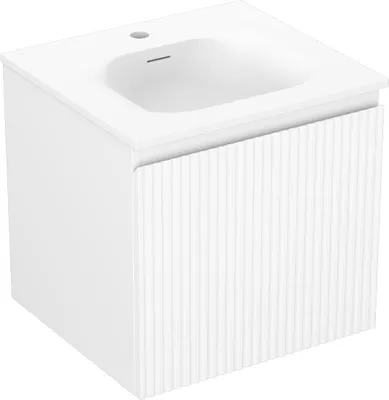 Produktbild von Mexen Rivel Badezimmerschrank 50 cm mit Waschbecken Vela, 1 Schublade, geriffelt, weiß matt - 91A20-05047-1-BF01-W23M01