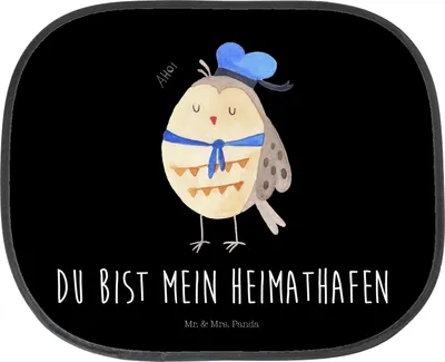 Produktbild von Mr. & Mrs. Panda Sonnenschutz Auto Fenster Eule Matrose - Schwarz - Geschenk, Freundin, Boot fahren, Ehe, Hochzeitstag, Scheibenschutz, Verliebt, Sonnenblende, Kapitän