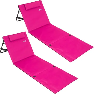 Image de DETEX® 2x Tapis de plage Rose 158x56cm transat rembourré avec dossier pliable natte de plage transportable extérieur