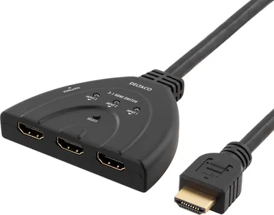 Produktbild von DELTACO HDMI-Switch, 3 Eingänge auf 1 Ausgang, 4K in 60Hz, 7.1, schwarz