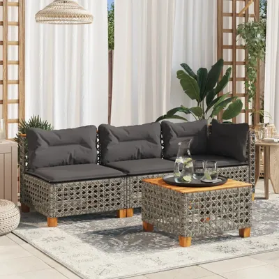 Produktbild von ZMH Gartensofa mit Kissen 3-Sitzer Grau Poly Rattan
