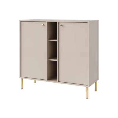 Produktbild von Kommode TOKA II – Sideboard mit 2 Türen und offenen Fächern, modernes Design mit Rohrfüßen für Wohnzimmer - Beige