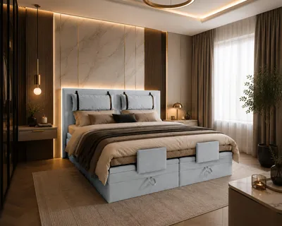 Produktbild von TRADA Boxspringbett PORTO 200x200 Grau – elektrisch verstellbar, mit Bettkasten & 3-Schicht-Hybridmatratze Grau