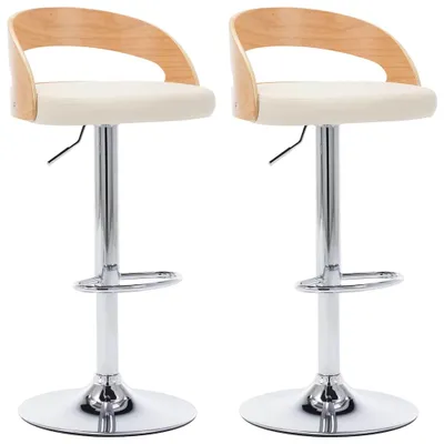 Imagen del producto de vidaXL Juego de 2 taburetes, color crema, tapizados en cuero sintético y con estructura de haya